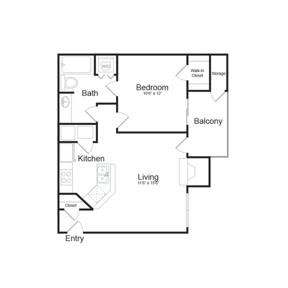 1 Bed 1 Bath Floor Plan at Elme Alexandria, Virginia