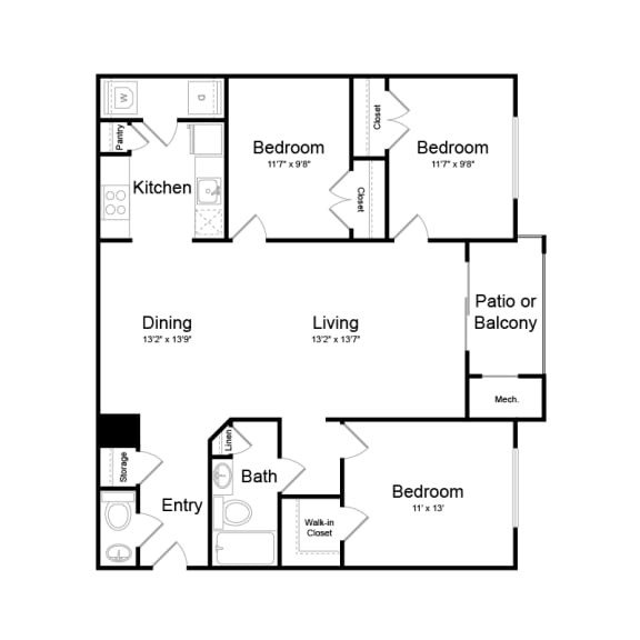 2 Bed | 2 Bath - B2A Floor Plan at Elme Dulles, Virginia, 20171
