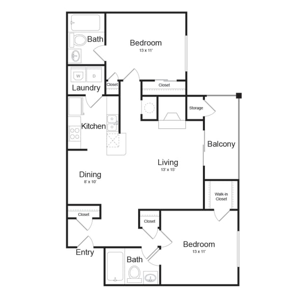 2 Bed 2 Bath Floor Plan at Elme Germantown, Germantown, 20876
