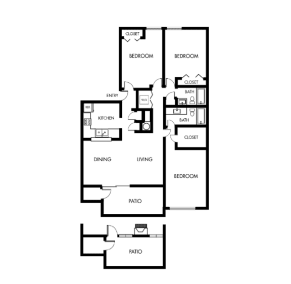 Floor Plan  3 bed 2 bath floor plan at Elme Cumberland Apartments, Smyrna, GA, 30080