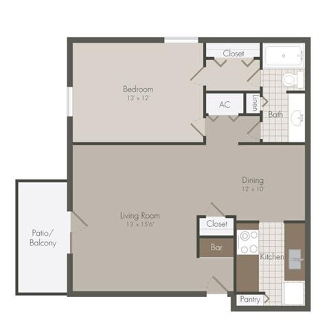 1 bed 1 bath floor plan at Elme Sandy Springs Apartments, Atlanta, GA, 30350