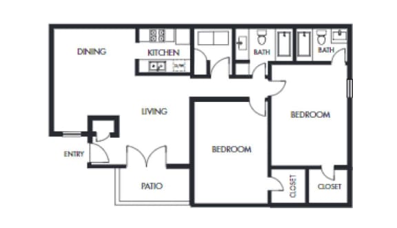 2 bed 2 bath floor plan B at Elme Marietta Apartments, Marietta, GA