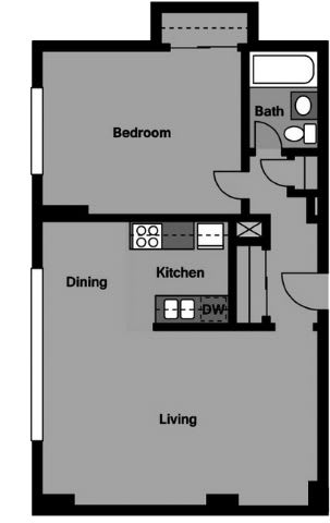 1 Bed | 1 Bath - A1B Floor Plan at 3801 Connecticut Avenue, Washington