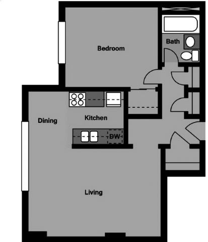1 Bed | 1 Bath - A1C Floor Plan at 3801 Connecticut Avenue, Washington, 20008