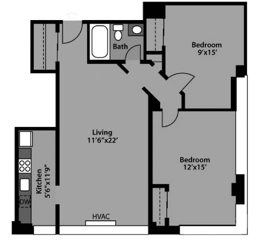2 Bed / 1 Bath - B2A Floor Plan at The Kenmore, Washington, 20015