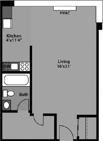 Studio - S1F Floor Plan at The Kenmore, Washington, DC