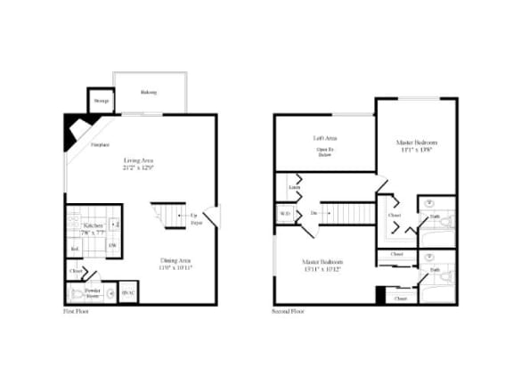 Floor Plan  two floor plans of a house with two bedrooms and two bathrooms at Elme Bethesda, Bethesda Maryland