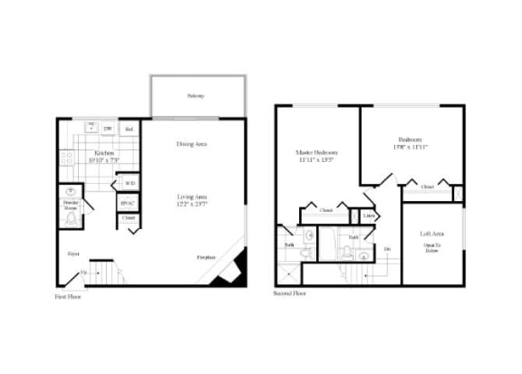 two floor plans of a house with two bedrooms and two bathrooms at Elme Bethesda, Bethesda