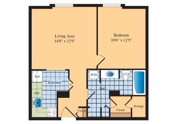 a floor plan of a 1 bedroom apartment at The Ashby at McLean, McLean, 22101