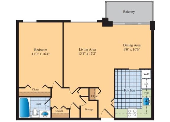 1 Bed/1 Bath - A1H Floor plan at The Ashby at McLean, McLean Virginia