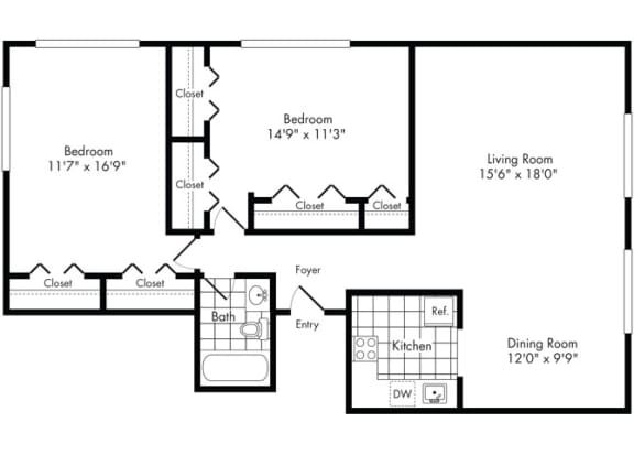 ba1 Floor Plan at Park Adams Apartments, Arlington, VA, 22201