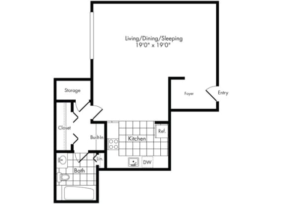 Studio Floor Plan at Park Adams Apartments, Arlington, Virginia