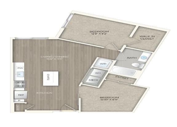 1 bed 1 bath floor plan G 1 bed 1 bath floor plan G at Trove Apartments, Arlington, 22204
