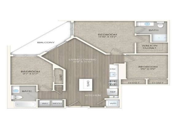 2 bed 2 bath floor plan C 2 bed 2 bath floor plan C at Trove Apartments, Arlington, Virginia