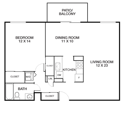 1 bed 1bath floor plan A at Riverside Apartments, Virginia, 22303