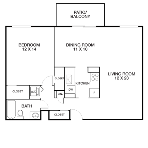 1 bed 1bath floor plan Bat Riverside Apartments, Alexandria, VA, 22303