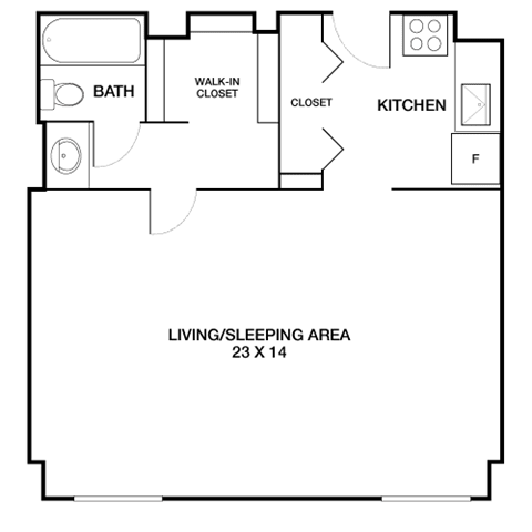 Floor Plan  Studio 1 bath floor plan A at Riverside Apartments, Alexandria, VA, 22303