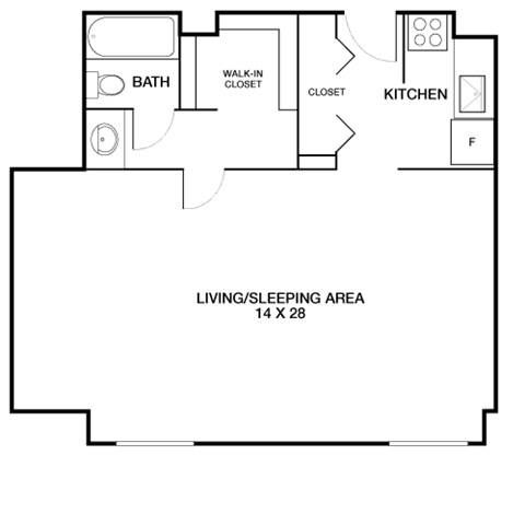 Studio 1 bath floor plan B at Riverside Apartments, Alexandria, VA