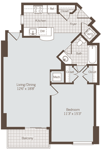 Floor Plan  1 bedroom 1 bath floor plan K at Bennett Park Apartments, Virginia