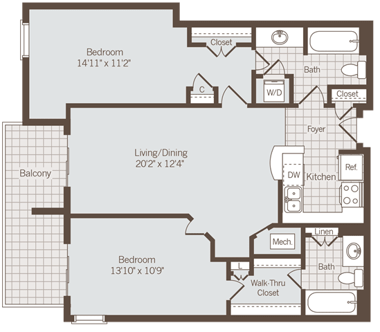 2 bed 2 bath floor plan C 2 bed 2 bath floor plan C at Bennett Park Apartments, Virginia
