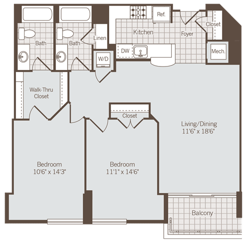 2 bed 2 bath floor plan D 2 bed 2 bath floor plan D at Bennett Park Apartments, Virginia, 22209