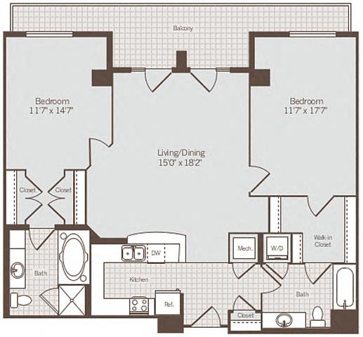 2 bed 2 bath floor plan F 2 bed 2 bath floor plan Fat Bennett Park Apartments, Arlington, VA