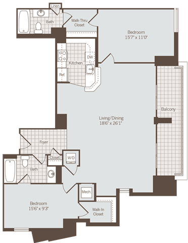 2 bed 2 bath floor plan B 2 bed 2 bath floor plan Bat Bennett Park Apartments, Arlington
