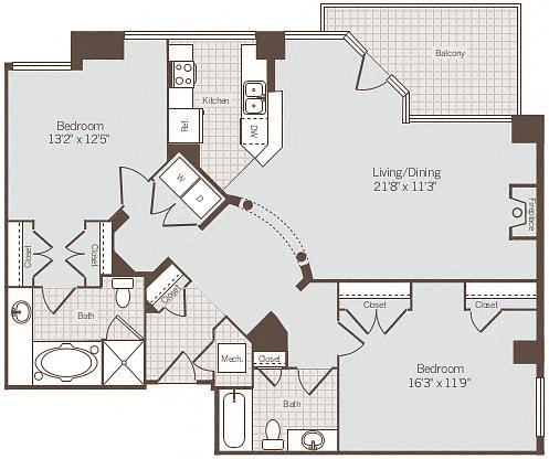 2 bed 2 bath floor plan I 2 bed 2 bath floor plan Iat Bennett Park Apartments, Arlington