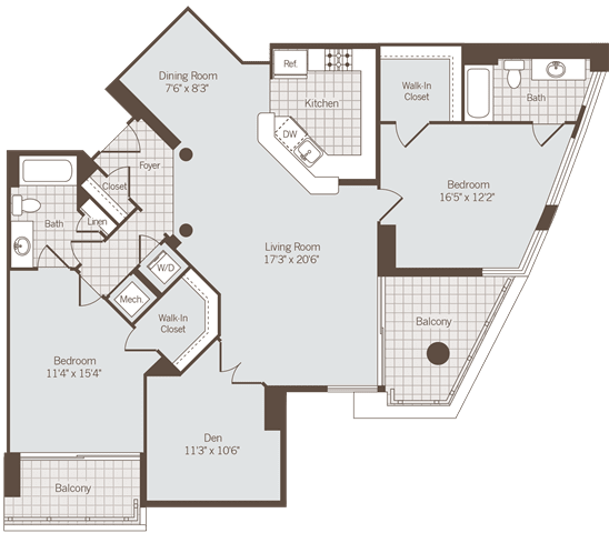 2 bed 2.5 bath floor plan J 2 bed 2 bath floor plan Jat Bennett Park Apartments, Virginia
