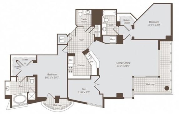 2 bed 2.5 bath floor plan L 2 bed 2 bath floor plan Lat Bennett Park Apartments, Arlington, VA, 22209