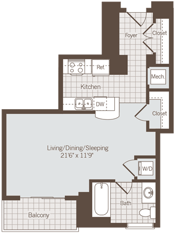 Studio 1 bath floor plan a Studio 1 bath floor plan a at Bennett Park Apartments, Arlington