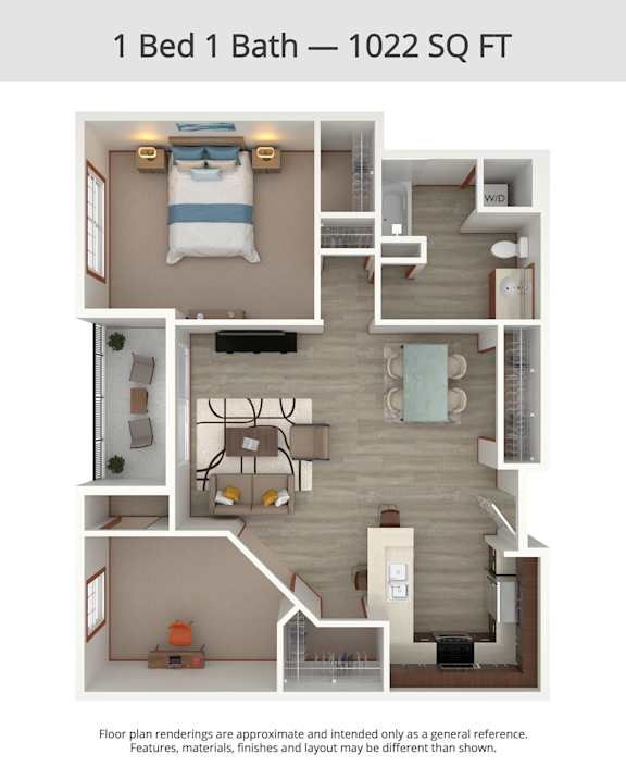 A 1 Bed 1 Bath apartment is 1022 square feet.
