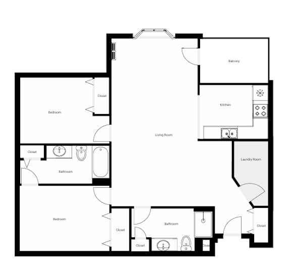 A black and white image of a house floor plan.