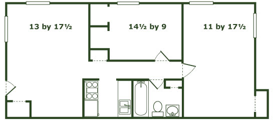 A floor plan of a room with dimensions and furniture layout.