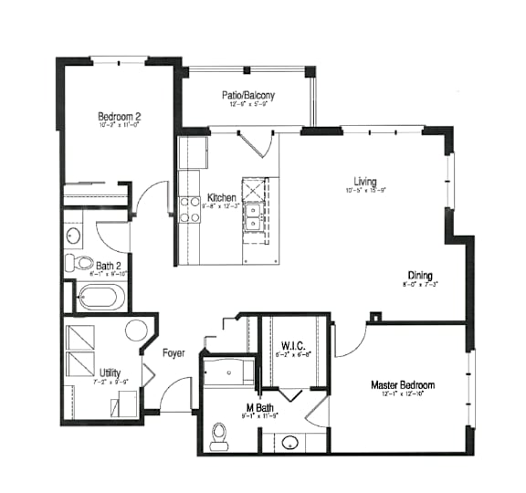 A black and white floor plan of a house with labeled rooms and dimensions.