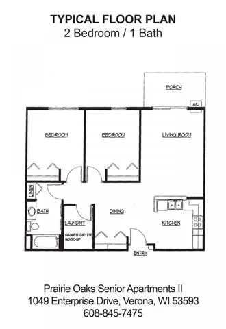 A black and white image of a floor plan for a 2 bedroom apartment.