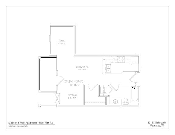A floor plan for Madison & Main Apartments - Floor Plan A3.