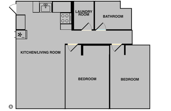 a floor plan of a house with a kitchen and a living room