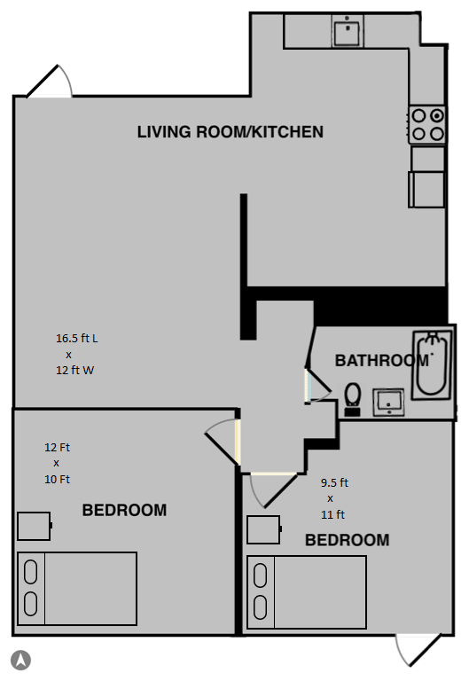 a floor plan of a house with a bedroom and a living room