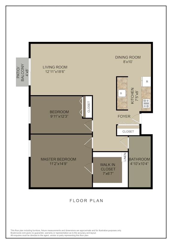 Floor Plan  A floor plan of a house with a living room, dining room, kitchen, and three bedrooms.