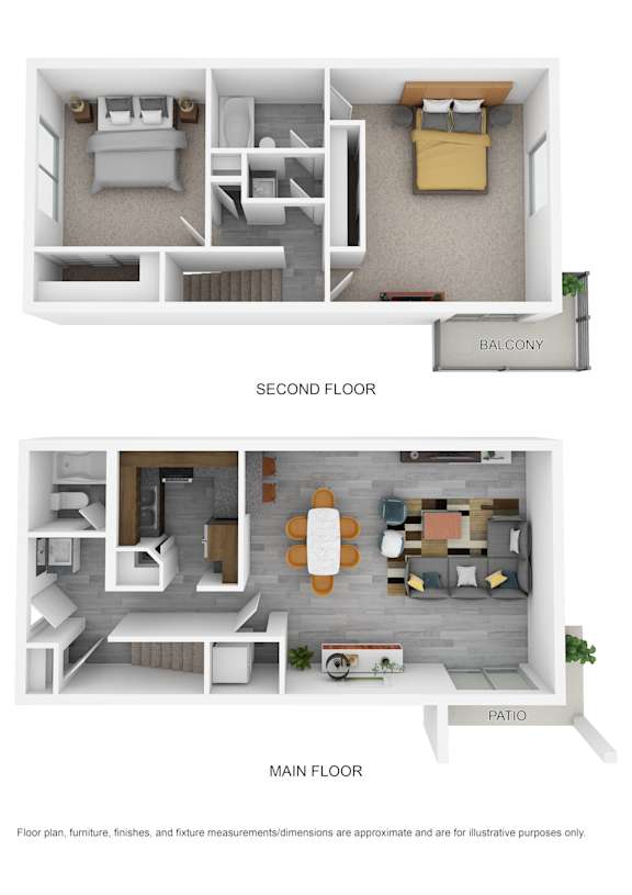 A diagram of a house showing the layout of the first and second floors.