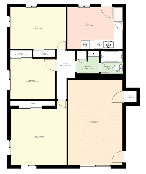 A floor plan of a house with labeled rooms and dimensions.