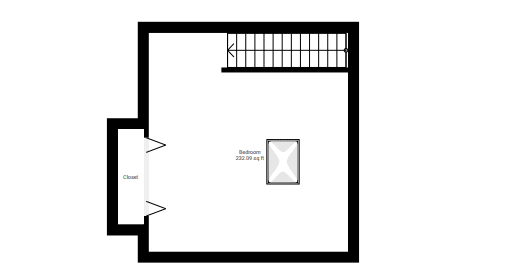 A floor plan of a room with a kitchen area and a bathroom.