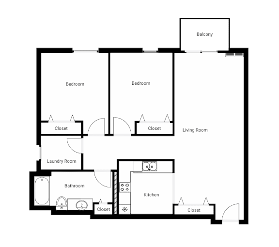 A black and white image of a house floor plan with a balcony.