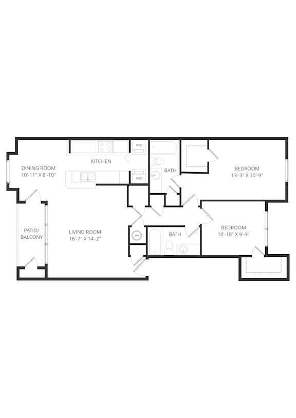 A floor plan of a house with a kitchen, living room, dining room, and three bedrooms.