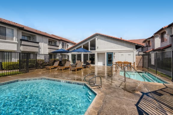 Glistening Swimming Pool with Spa at Azul Apartments in Hemet, CA 92545