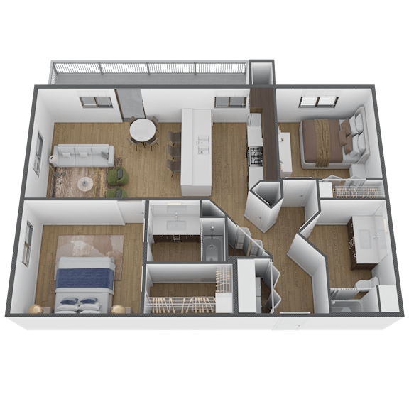a 3d floor plan of a home with a bedroom and a living room