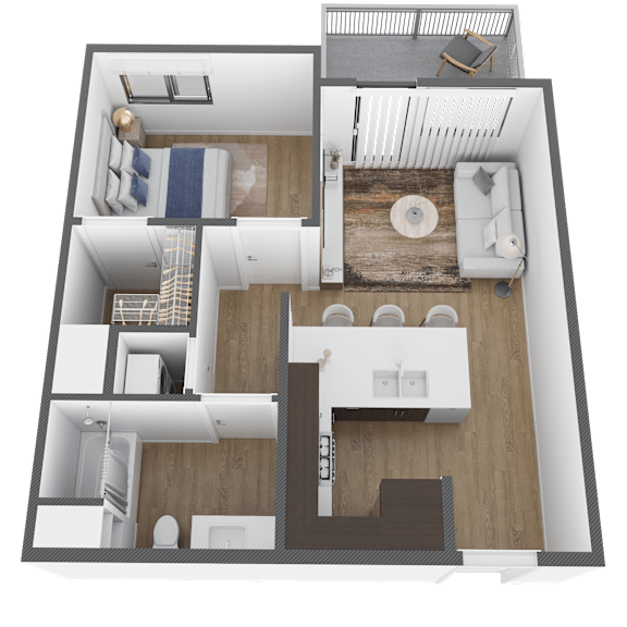a 3d floor plan of a home with a bedroom and a bathroom
