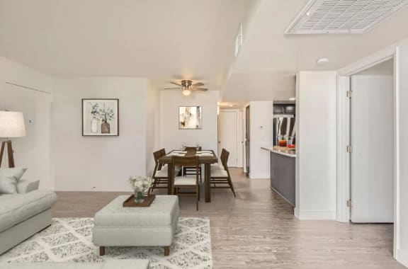 Living Room with Plank Flooring at Azul Apartments in Hemet, CA