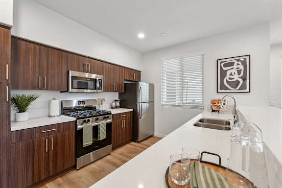 Stainless steel appliances in state-of-the-art kitchen at The Park Apartments